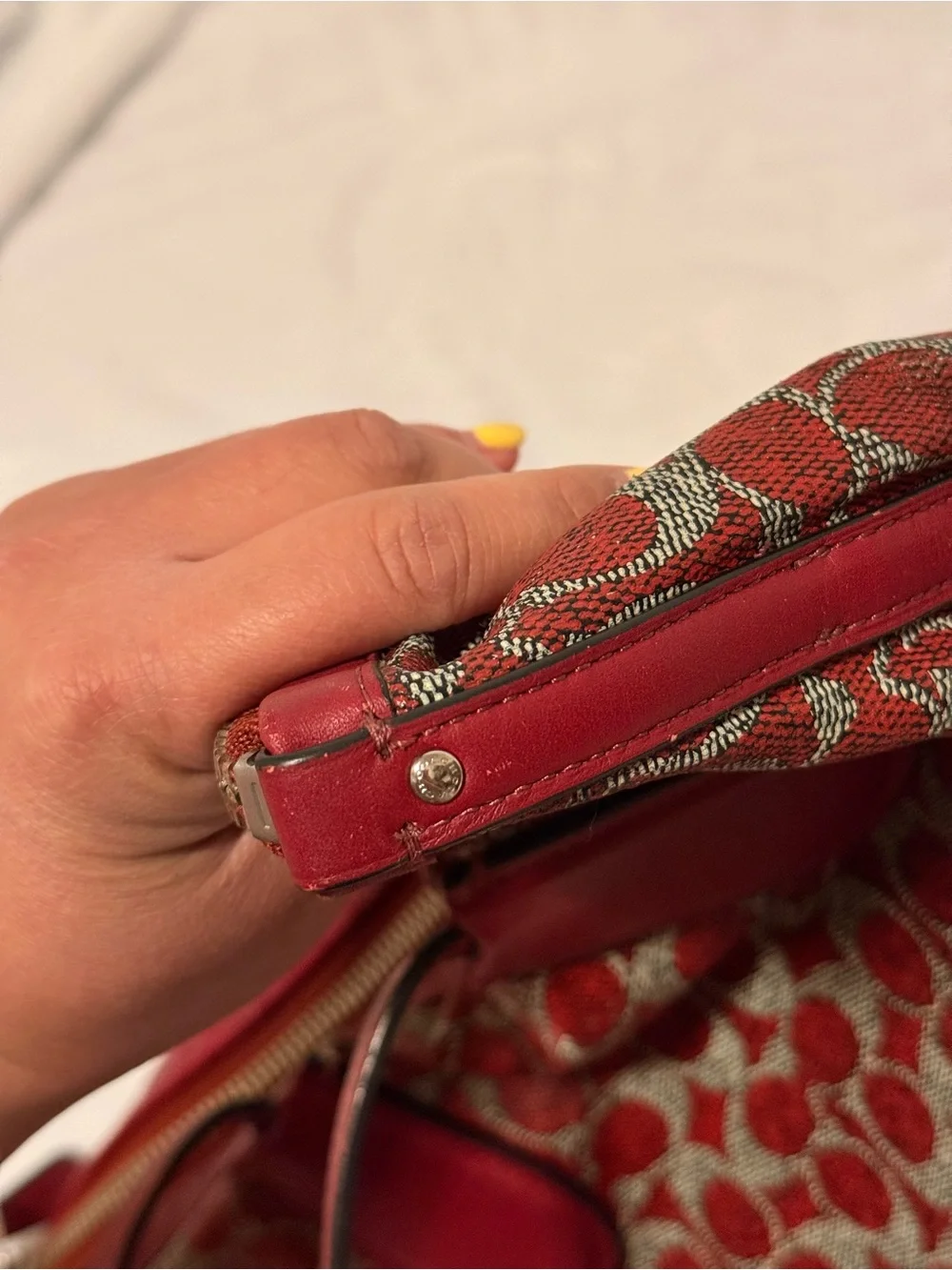 Coach Signature Coated Canvas Taxi Zip Top Red Tote with Removable Pouch